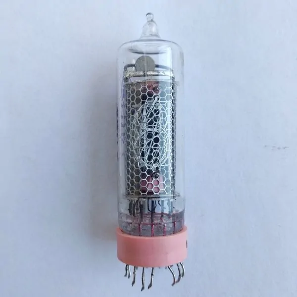 Mini nixie tube IN-16 use for clock and other devices, gas discharge indicator digits: 0 – 9. High brightness and contrast, low power. Orange-red glow. USED